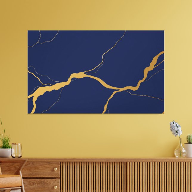 Navy Blue and Gold Kintsugi Abstract  Canvas Print (Insitu(LivingRoom))