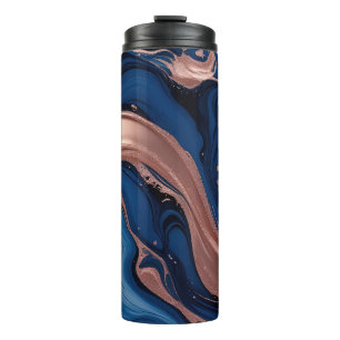 Navy Blue and Gold Liquid Marble Abstract Thermal Tumbler