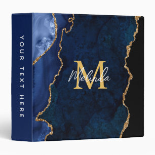 Navy Blue and Gold Marble Agate Binder