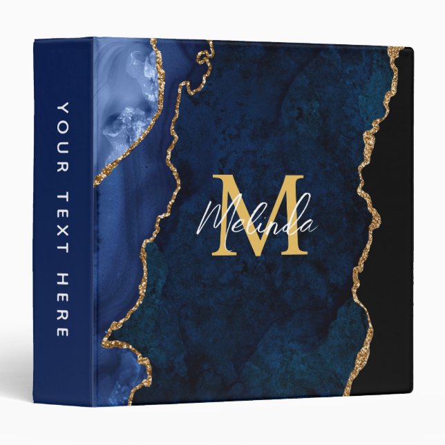 Navy Blue and Gold Marble Agate Binder (Front/Spine)