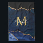 Navy Blue and Gold Marble Agate Kitchen Towel<br><div class="desc">This kitchen towel features an elegant and glamourous agate marble background with geode gemstone detailing and faux gold glitter accents. The monogram combines handwritten script and modern sans serif fonts for a classy and sophisticated look. This will make the ideal gift as it can be customized with a name and...</div>