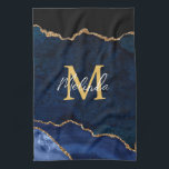 Navy Blue and Gold Marble Agate Kitchen Towel<br><div class="desc">This kitchen towel features an elegant and glamourous agate marble background with geode gemstone detailing and faux gold glitter accents. The monogram combines handwritten script and modern sans serif fonts for a classy and sophisticated look. This will make the ideal gift as it can be customized with a name and...</div>