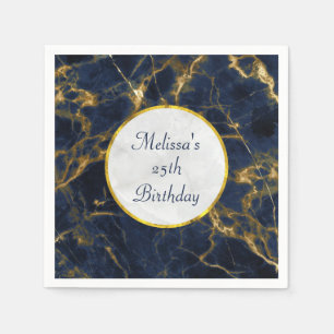 Navy Blue and Gold Marble Modern Stylish Birthday Napkin