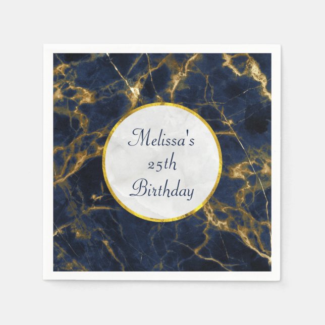 Navy Blue and Gold Marble Modern Stylish Birthday Napkin (Front)