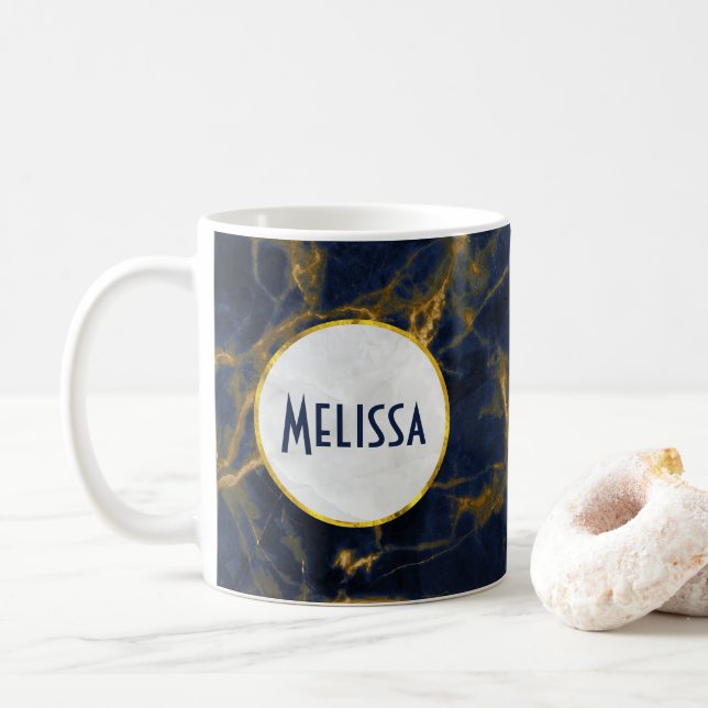 Navy Blue and Gold Marble Modern Stylish Coffee Mug (With Donut)