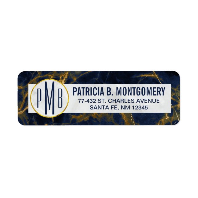 Navy Blue and Gold Marble Modern Stylish Monogram (Front)