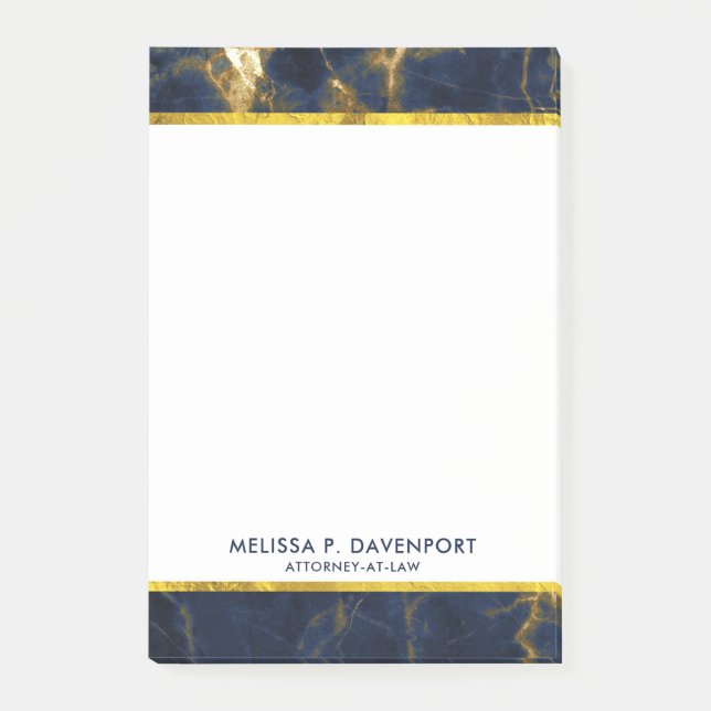 Navy Blue and Gold Marble Modern Stylish Post-it Notes (Front)