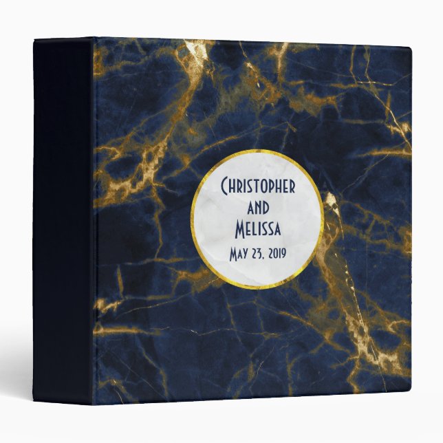 Navy Blue and Gold Marble Modern Stylish Wedding Binder (Front/Spine)