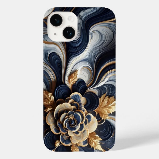 Navy Blue and Gold Marble Painting Abstract Case-Mate iPhone Case (Back)