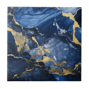 Navy Blue and Gold Marble Pattern Tile