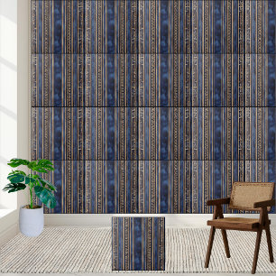 Navy Blue and Gold Meander Design Greek Key Tile