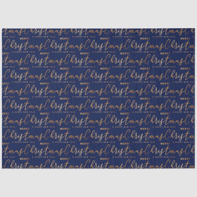 Navy Blue and Gold Merry Christmas Word Art Tissue Paper (Front)