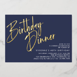 Navy Blue and Gold Modern Minimal Birthday Dinner