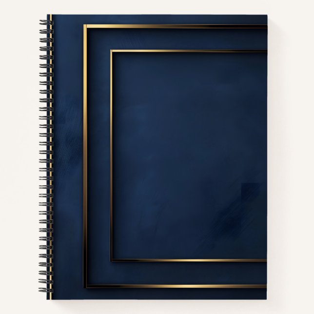 NAVY BLUE AND GOLD MODERN PLAID PATTERN NOTEBOOK (Front)