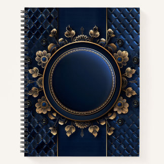 NAVY BLUE AND GOLD MODERN PLAID PATTERN NOTEBOOK