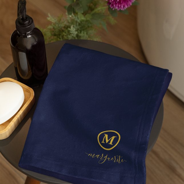 Navy Blue and Gold Monogram Bath Towel Set (Creator Uploaded)