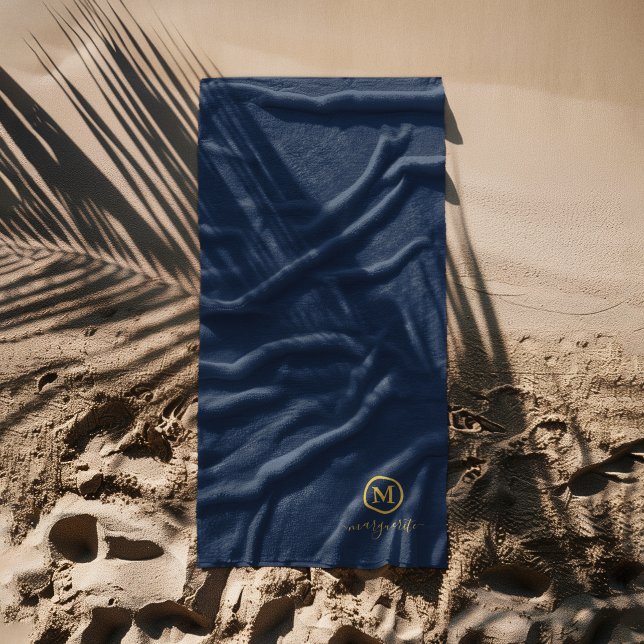 Navy Blue and Gold Monogram Beach Towel (Creator Uploaded)