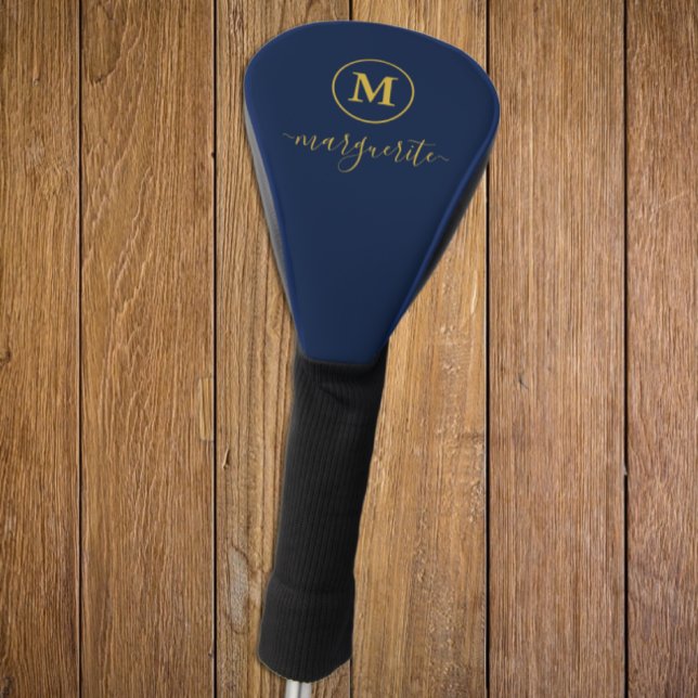 Navy Blue and Gold Monogram Golf Head Cover (Creator Uploaded)