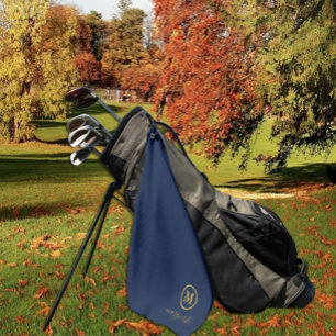Navy Blue and Gold Monogram Golf Towel