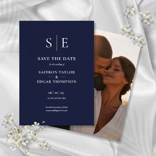 Navy Blue And Gold Monogram Photo Wedding Save The Date