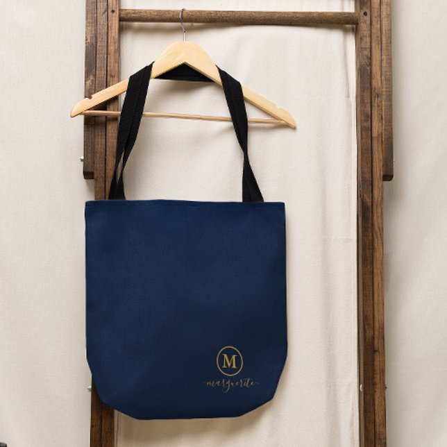 Navy Blue and Gold Monogram Tote Bag (Creator Uploaded)