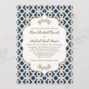 Navy Blue and Gold Moroccan Wedding Invitations