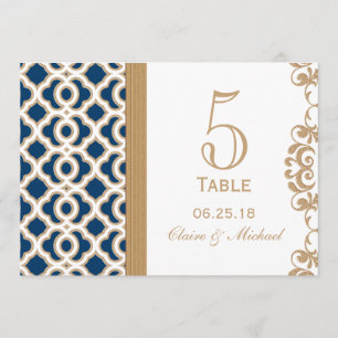 Navy Blue and Gold Moroccan Wedding Table Number