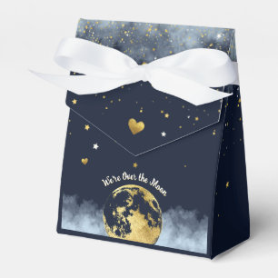 Navy Blue and Gold Over the Moon Baby Shower Favor Box