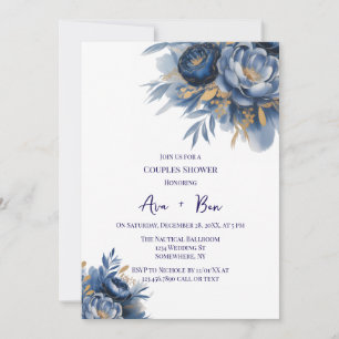 Navy Blue and Gold Peony Flower Couples Shower Invitation
