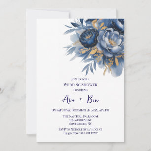 Navy Blue and Gold Peony Flower Wedding Shower Invitation