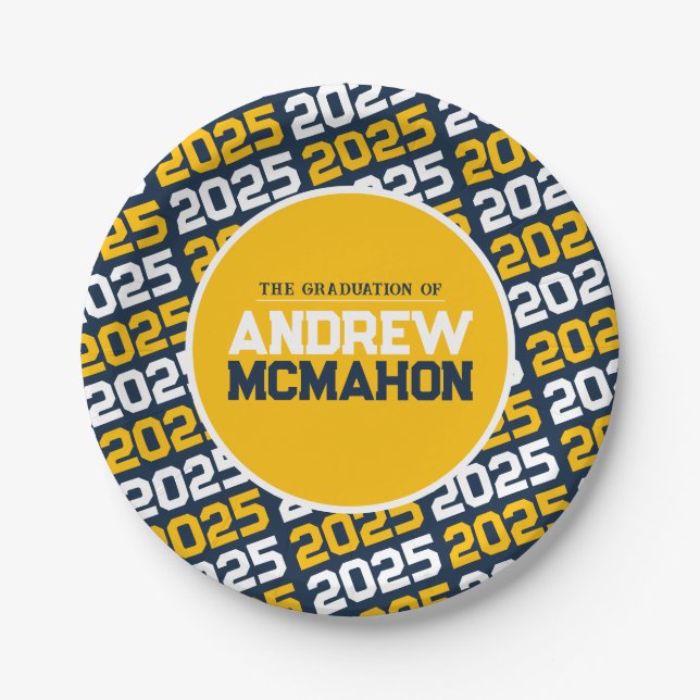 Navy Blue and Gold Personalized Graduation Paper Plate (Front)