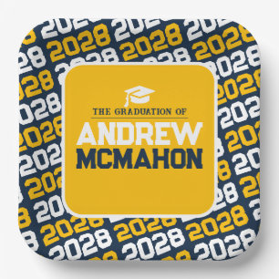 Navy Blue and Gold Personalized Graduation Paper Plate