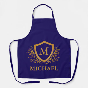 Navy Blue and Gold Personalized Monogram Name Apron