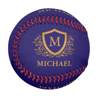 Navy Blue and Gold Personalized Monogram Name Baseball