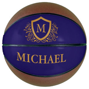 Navy Blue and Gold Personalized Monogram Name Basketball