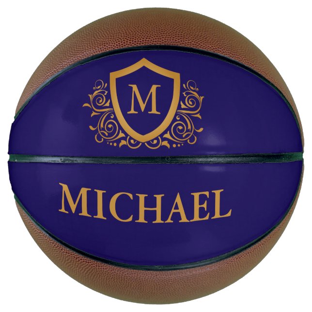 Navy Blue and Gold Personalized Monogram Name Basketball (Front)