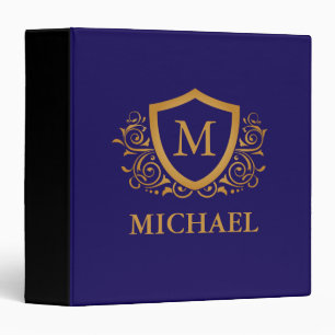 Navy Blue and Gold Personalized Monogram Name Binder