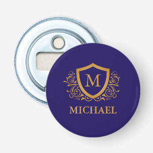 Navy Blue and Gold Personalized Monogram Name Bottle Opener