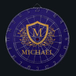 Navy Blue and Gold Personalized Monogram Name Dartboard<br><div class="desc">Navy Blue and Gold Personalized Stylish Monogram Name. For further customization,  please click the "Customize it" button and use our design tool to modify this template.</div>