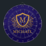 Navy Blue and Gold Personalized Monogram Name Dartboard<br><div class="desc">Navy Blue and Gold Personalized Stylish Monogram Name. For further customization,  please click the "Customize it" button and use our design tool to modify this template.</div>