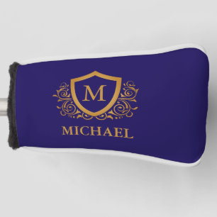Navy Blue and Gold Personalized Monogram Name Golf Head Cover