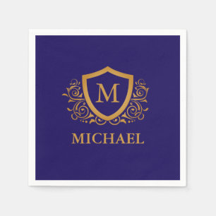Navy Blue and Gold Personalized Monogram Name Napkin