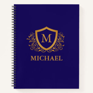 Navy Blue and Gold Personalized Monogram Name Notebook