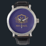 Navy Blue and Gold Personalized Monogram Name Watch<br><div class="desc">Navy Blue and Gold Personalized Stylish Monogram Name. For further customization, please click the "Customize it" button and use our design tool to modify this template.</div>