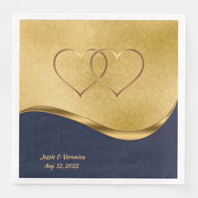 Navy Blue and Gold Personalized Wedding Napkin (Front)