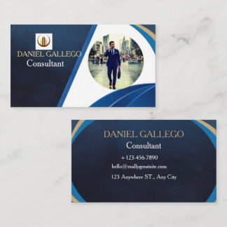 Navy Blue and Gold Professional Business Card with