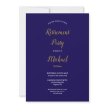 Navy Blue And Gold Script Retirement Party