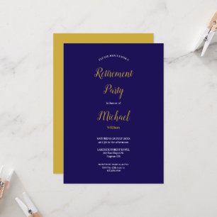 Navy Blue And Gold Script Retirement Party Invitation