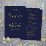 Navy Blue And Gold Script Wedding Program<br><div class="desc">Navy blue and gold signature script wedding program featuring chic modern typography,  this stylish wedding program can be personalized with your special wedding day information. Designed by Thisisnotme©</div>