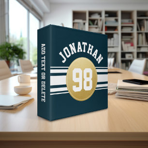 Navy Blue and Gold Sports Jersey Stripes Name Binder